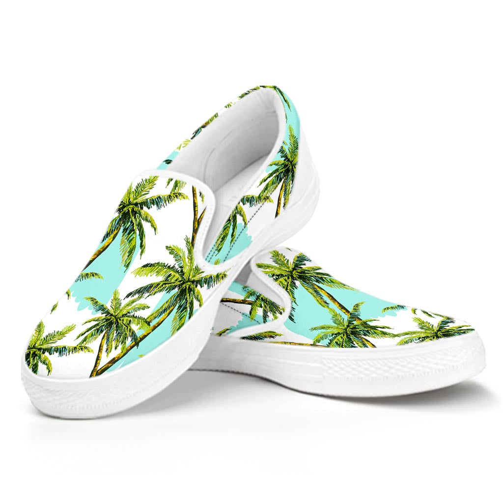 Palm Tree Tropical Pattern Print White Slip On Sneakers