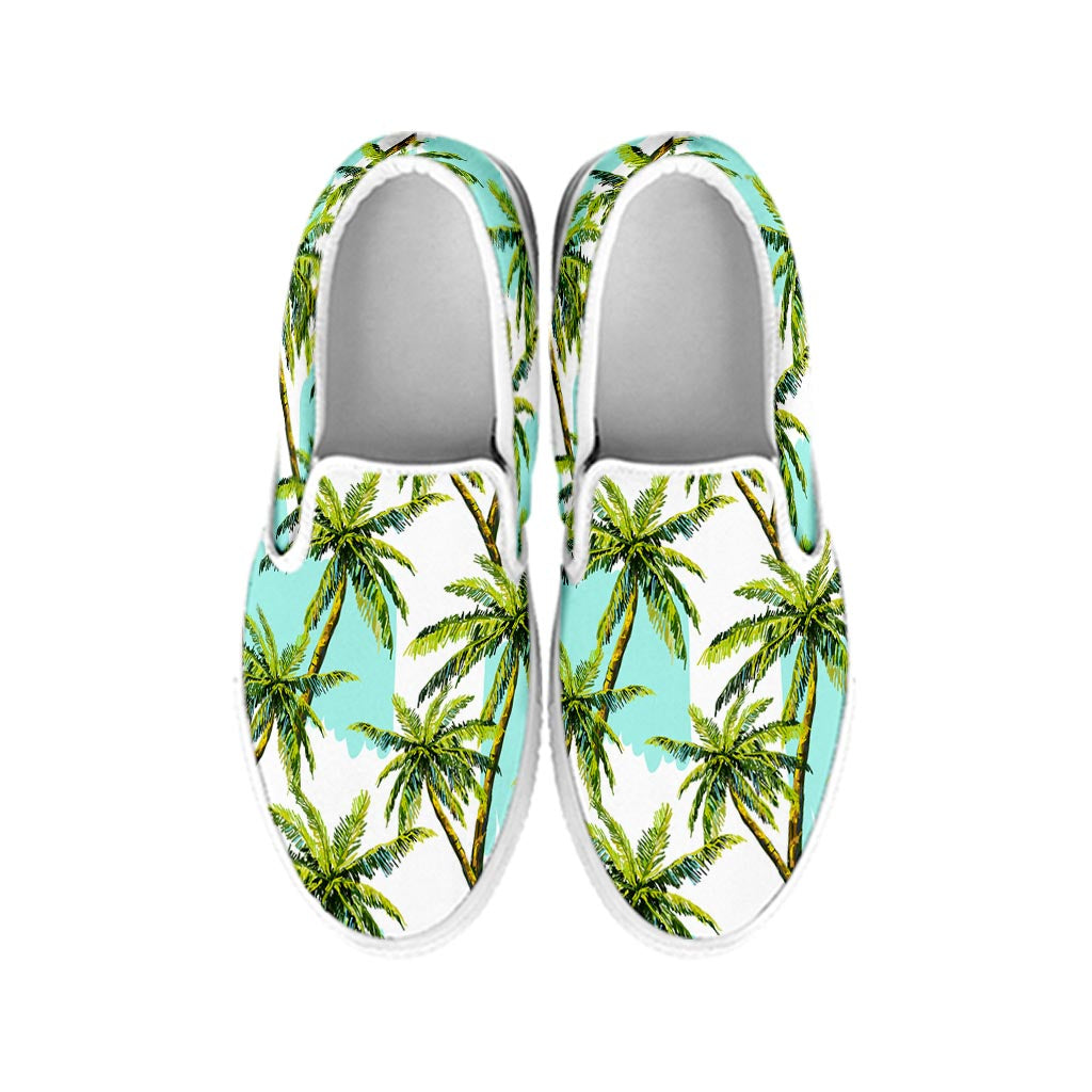 Palm Tree Tropical Pattern Print White Slip On Sneakers