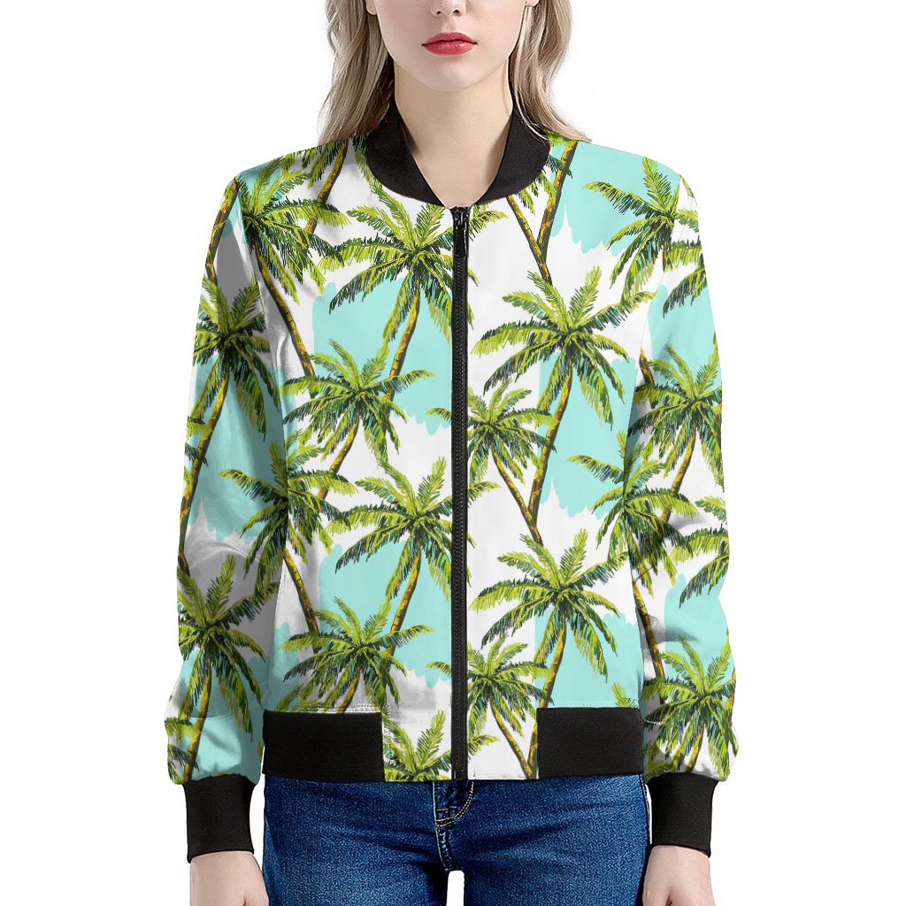 Palm Tree Tropical Pattern Print Women's Bomber Jacket