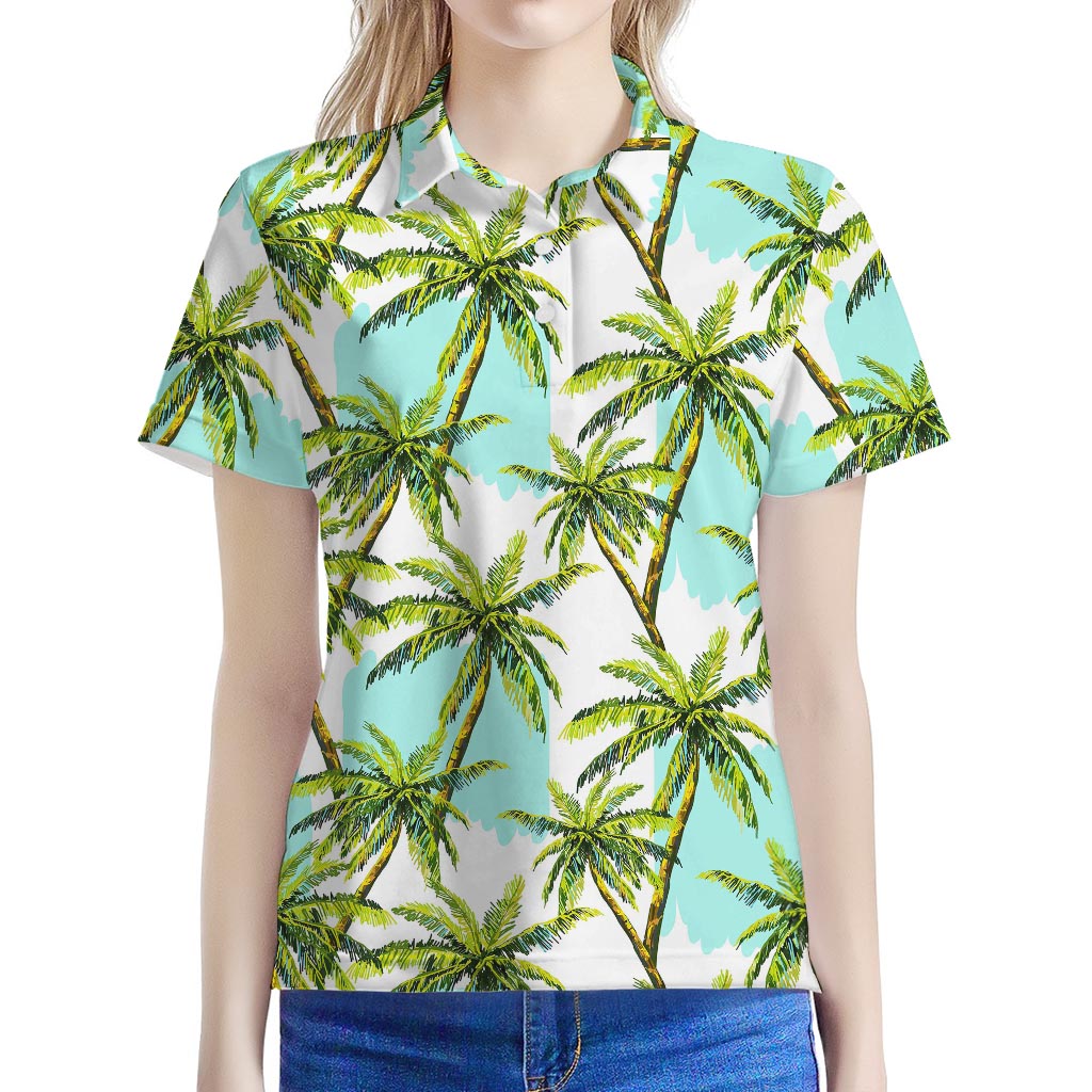 Palm Tree Tropical Pattern Print Women's Polo Shirt