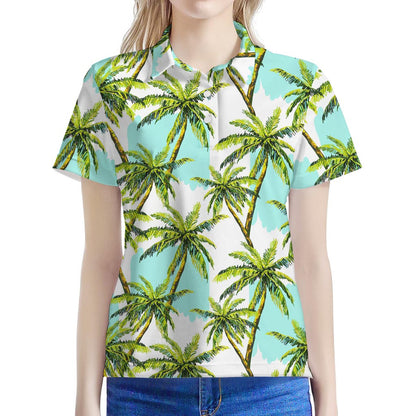 Palm Tree Tropical Pattern Print Women's Polo Shirt