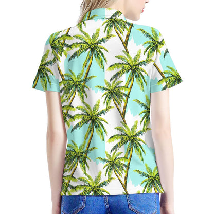 Palm Tree Tropical Pattern Print Women's Polo Shirt