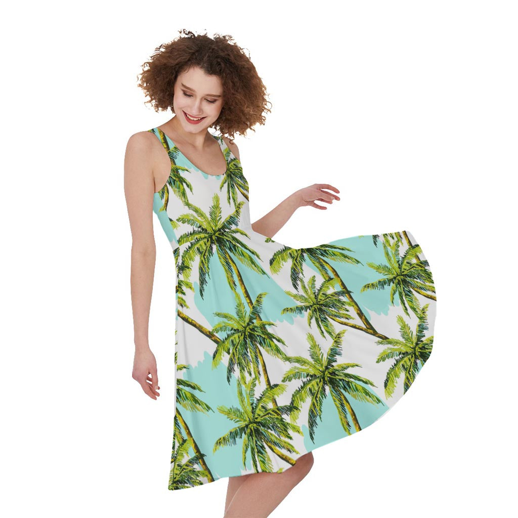 Palm Tree Tropical Pattern Print Women's Sleeveless Dress