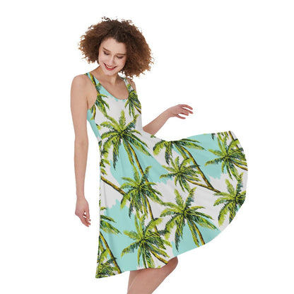 Palm Tree Tropical Pattern Print Women's Sleeveless Dress