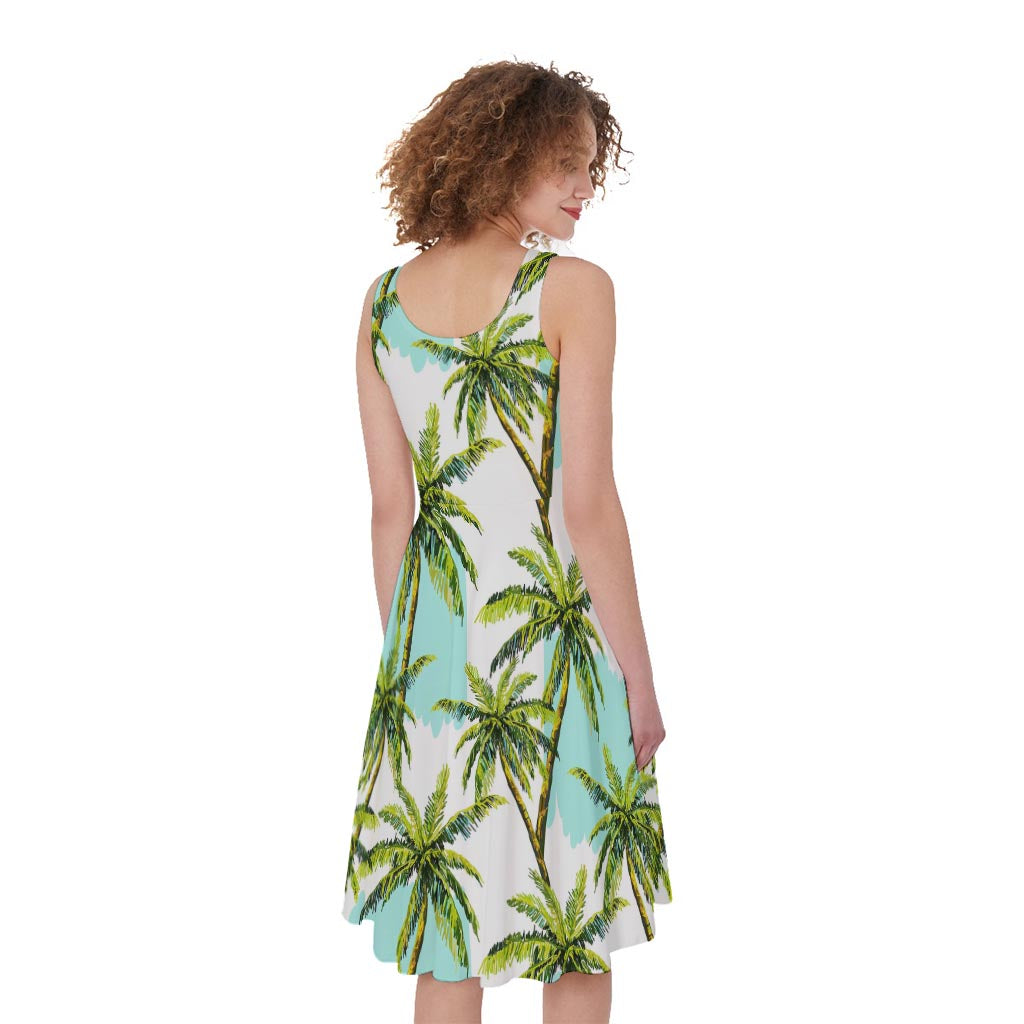 Palm Tree Tropical Pattern Print Women's Sleeveless Dress