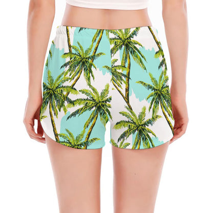 Palm Tree Tropical Pattern Print Women's Split Running Shorts