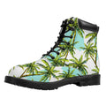Palm Tree Tropical Pattern Print Padded Collar Lace Up Boots