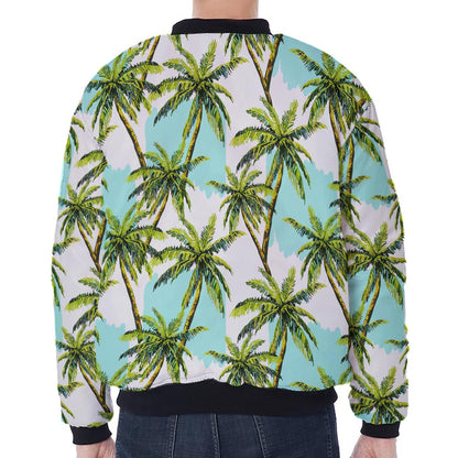 Palm Tree Tropical Pattern Print Zip Sleeve Bomber Jacket