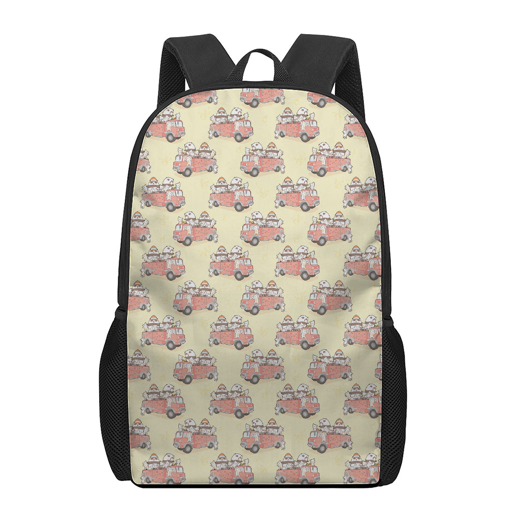 Panda Firefighter And Cat Pattern Print 17 Inch Backpack