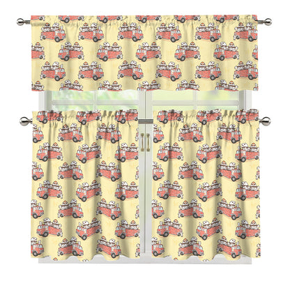 Panda Firefighter And Cat Pattern Print 3 Piece Kitchen Curtains