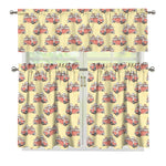 Panda Firefighter And Cat Pattern Print 3 Piece Kitchen Curtains
