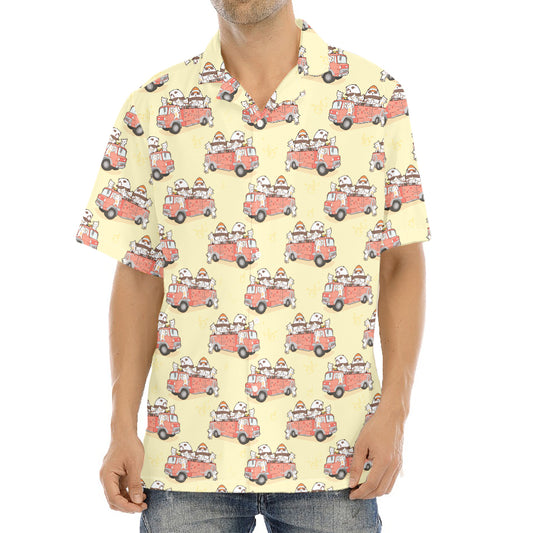 Panda Firefighter And Cat Pattern Print Aloha Shirt