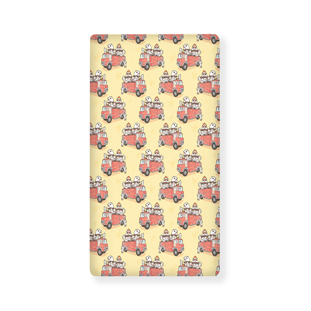 Panda Firefighter And Cat Pattern Print Baby Crib Sheet