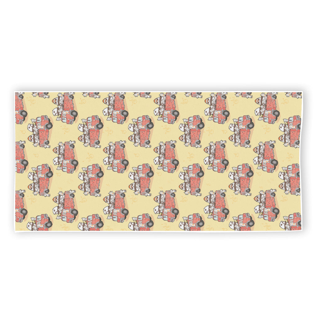 Panda Firefighter And Cat Pattern Print Beach Towel