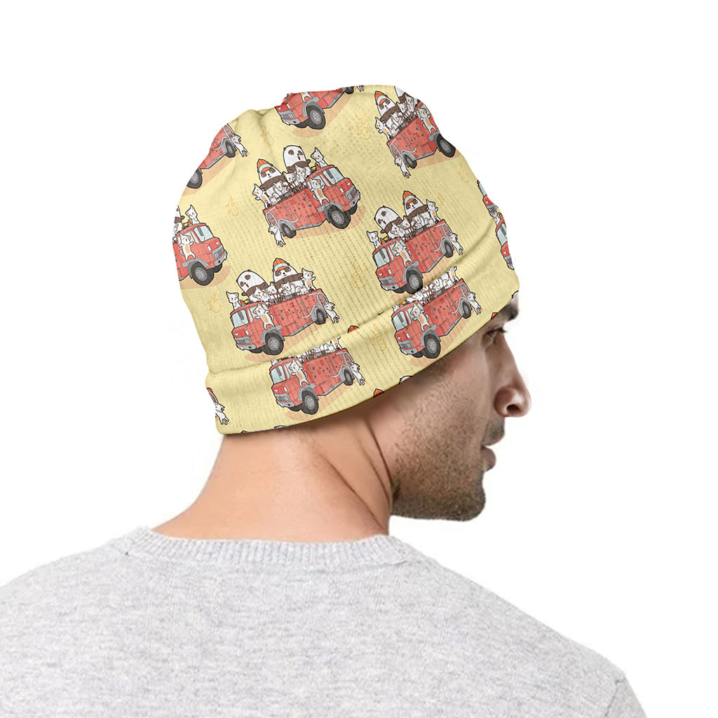 Panda Firefighter And Cat Pattern Print Beanie