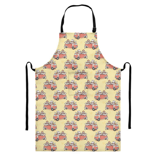 Panda Firefighter And Cat Pattern Print Bib Apron With Pocket