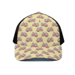 Panda Firefighter And Cat Pattern Print Black Mesh Trucker Cap