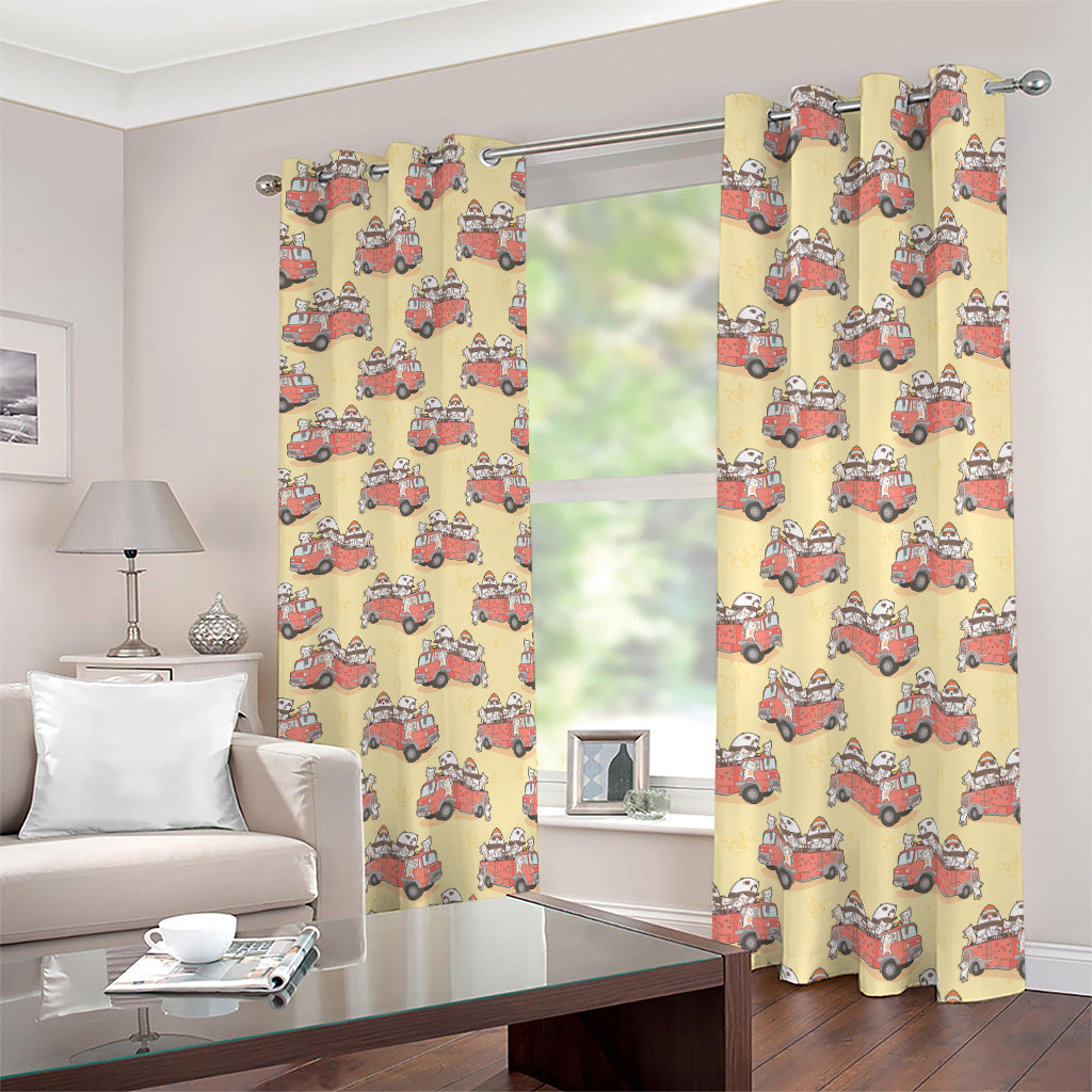 Panda Firefighter And Cat Pattern Print Blackout Grommet Curtains