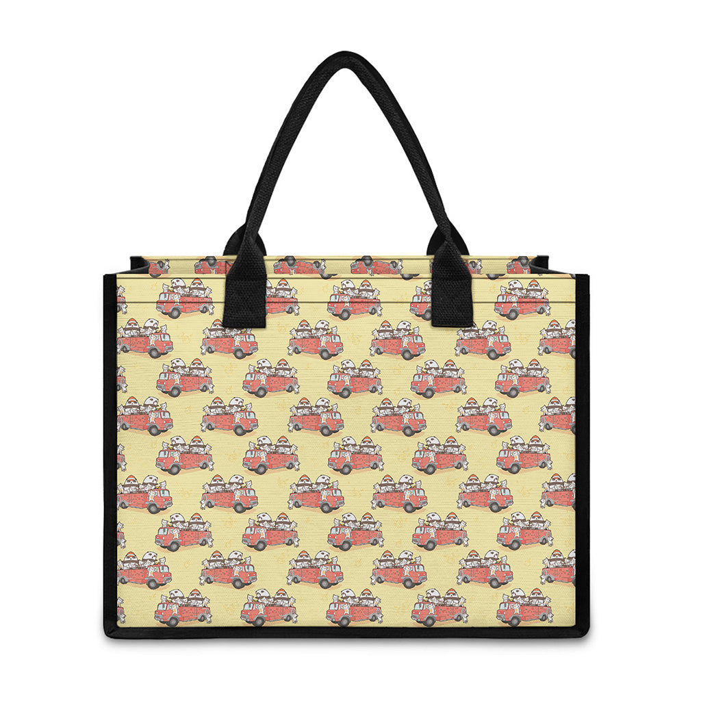 Panda Firefighter And Cat Pattern Print Canvas Tote Bag
