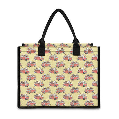 Panda Firefighter And Cat Pattern Print Canvas Tote Bag