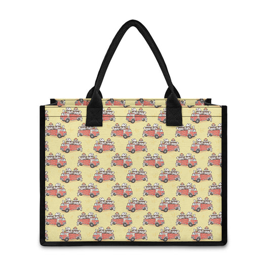 Panda Firefighter And Cat Pattern Print Canvas Tote Bag