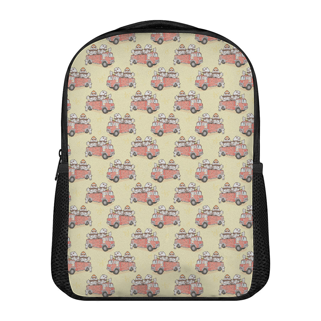 Panda Firefighter And Cat Pattern Print Casual Backpack