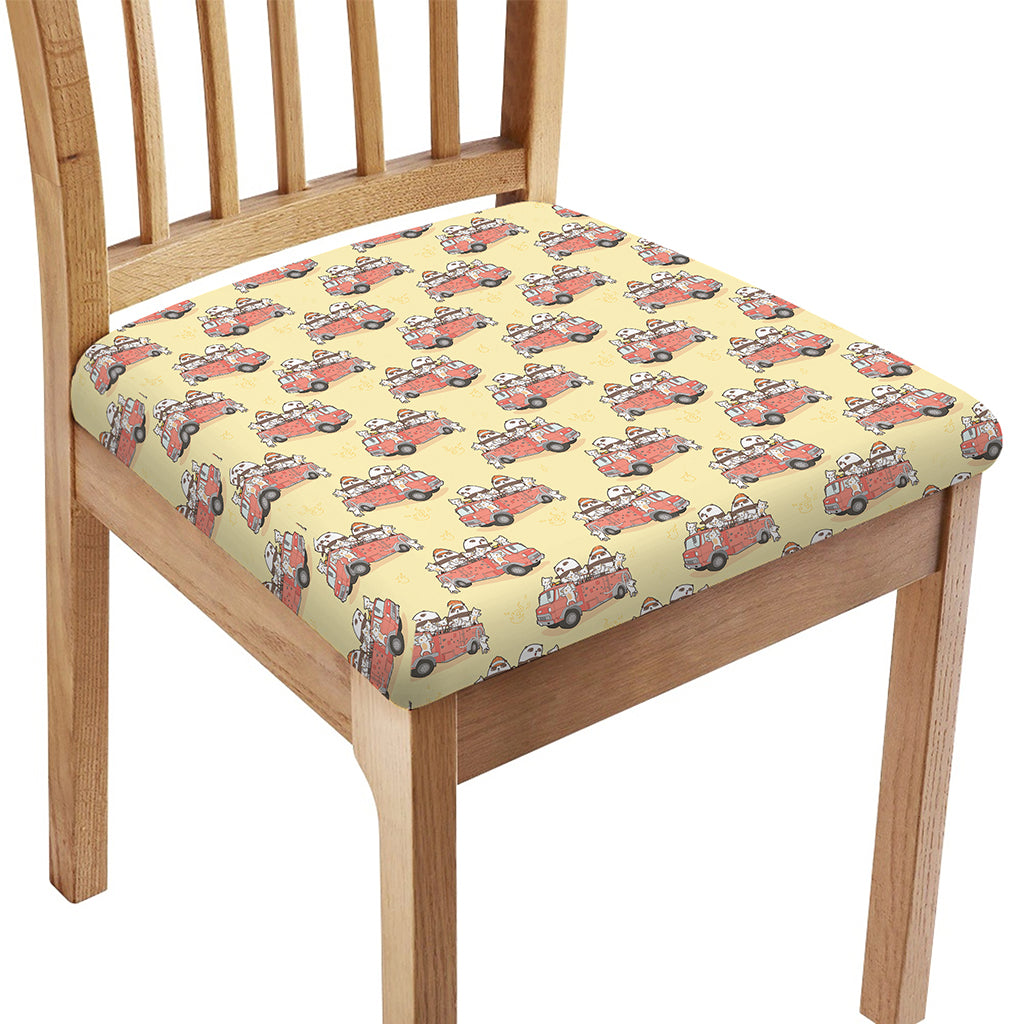 Panda Firefighter And Cat Pattern Print Chair Cushion Cover