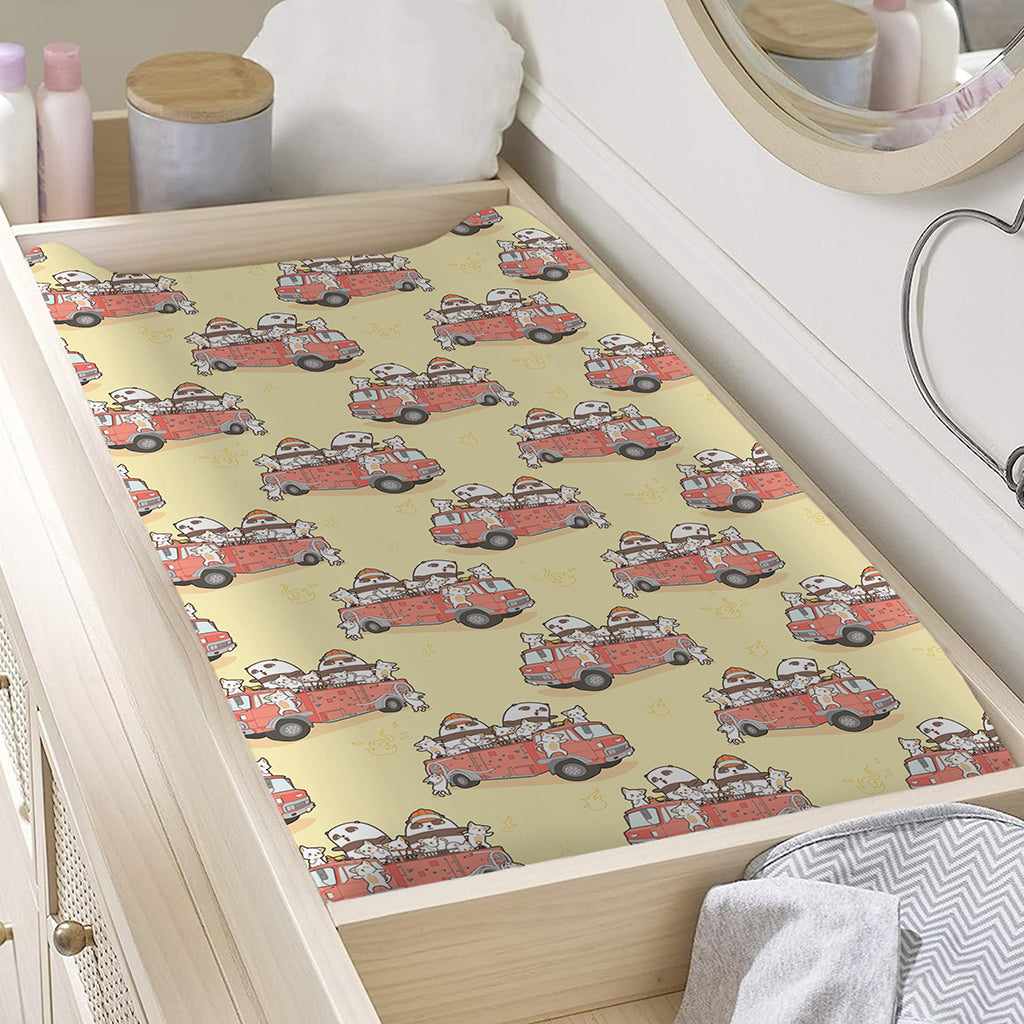 Panda Firefighter And Cat Pattern Print Changing Pad Cover