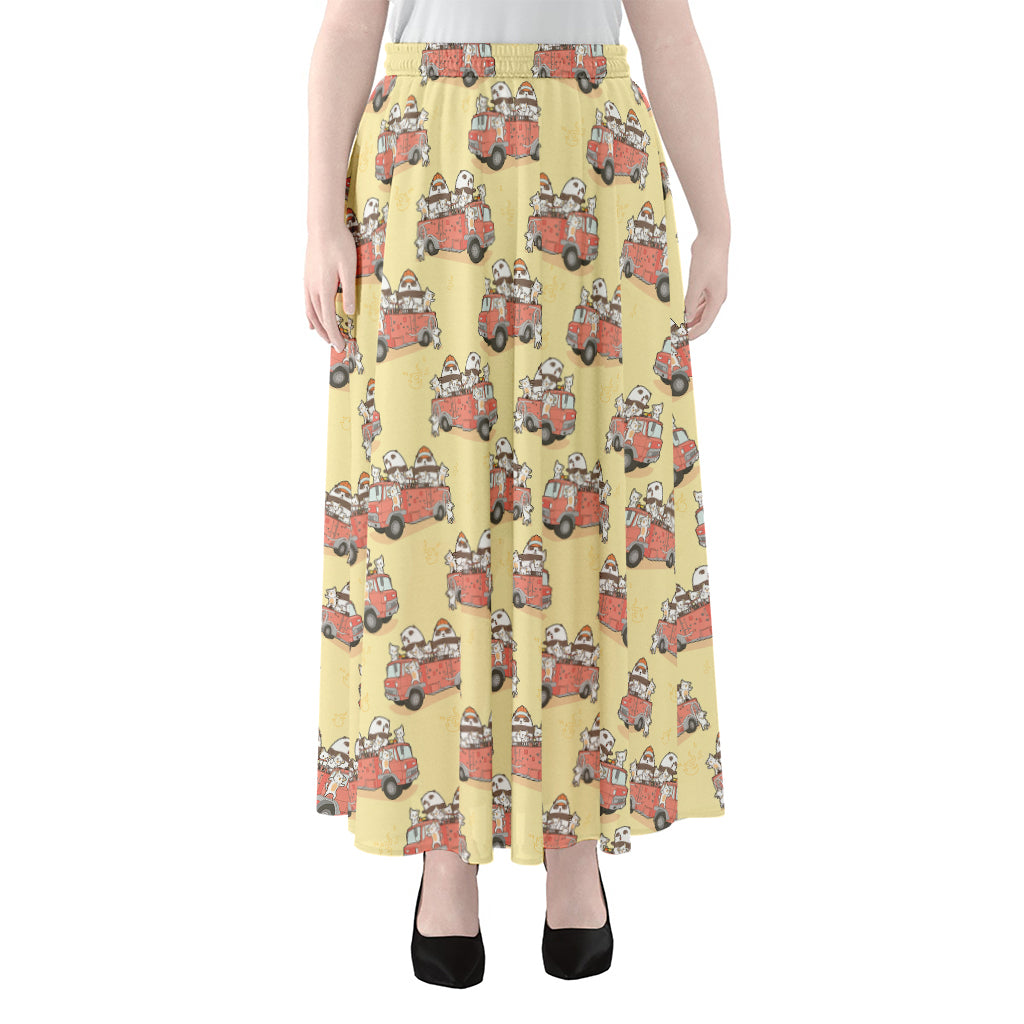 Panda Firefighter And Cat Pattern Print Chiffon Maxi Skirt