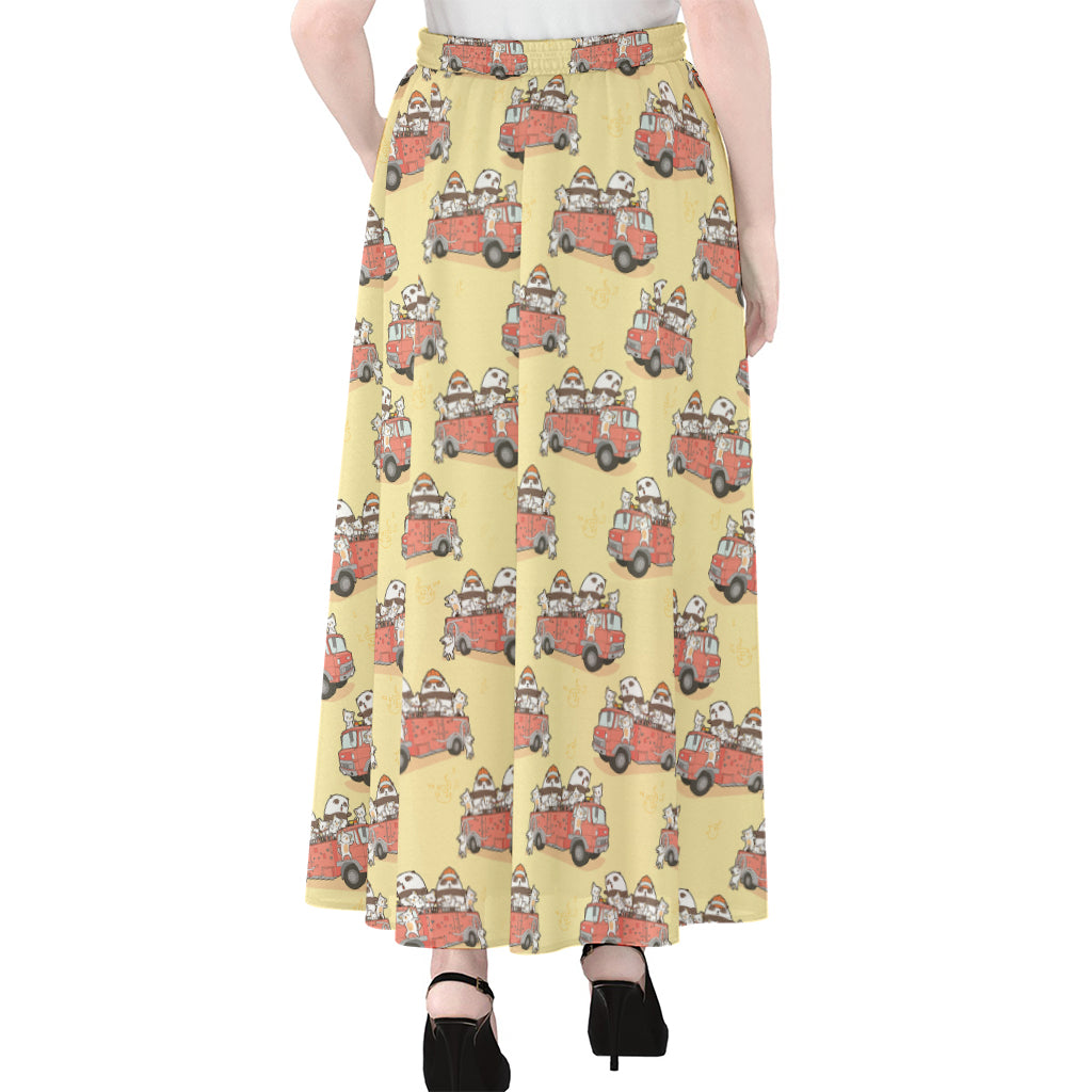 Panda Firefighter And Cat Pattern Print Chiffon Maxi Skirt