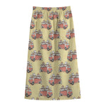 Panda Firefighter And Cat Pattern Print Cotton Front Slit Maxi Skirt