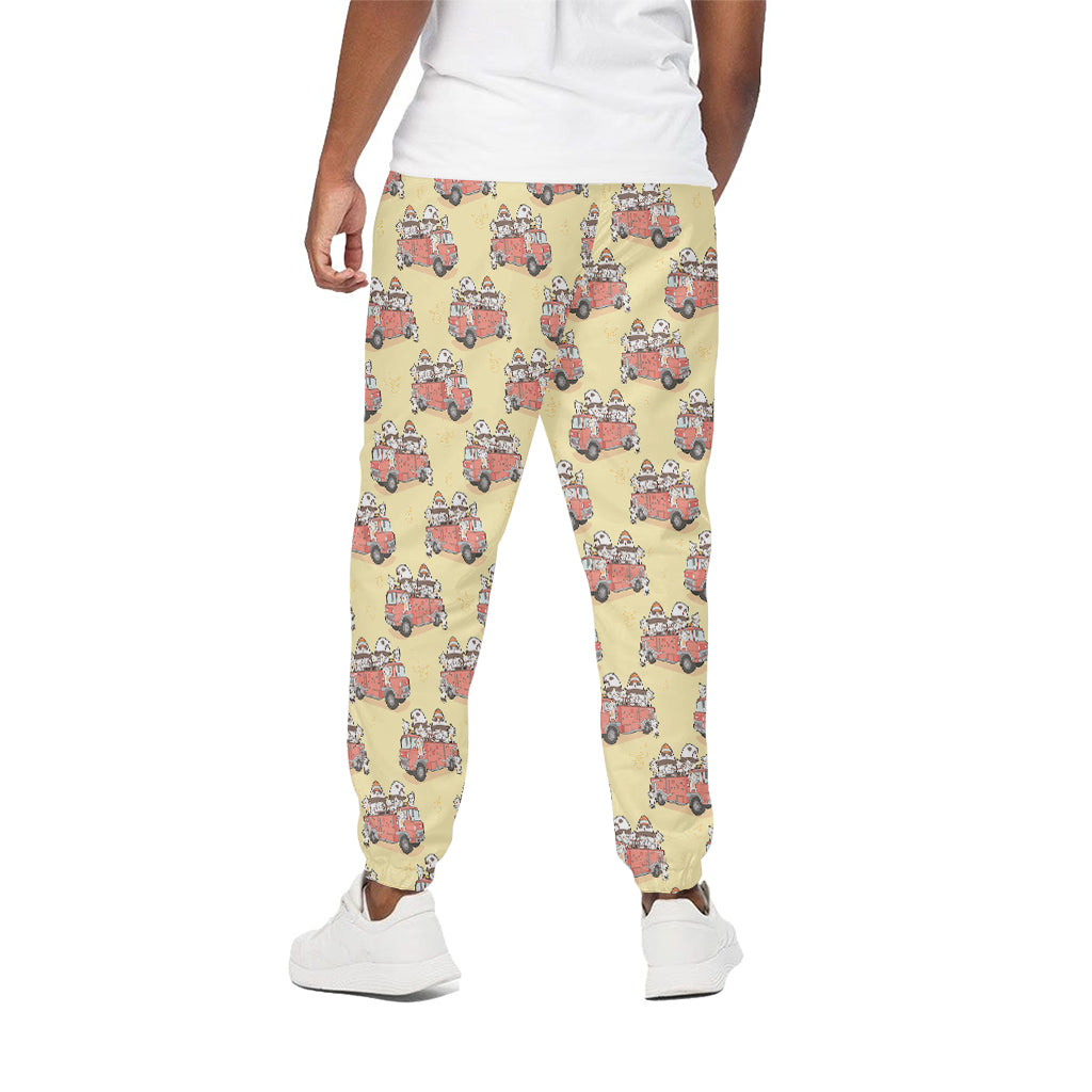 Panda Firefighter And Cat Pattern Print Cotton Pants