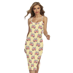 Panda Firefighter And Cat Pattern Print Cross Back Cami Dress