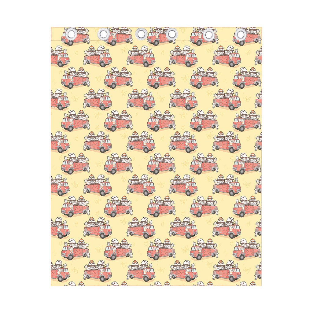 Panda Firefighter And Cat Pattern Print Curtain