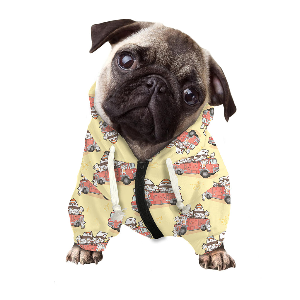 Panda Firefighter And Cat Pattern Print Dog Zip Up Hoodie