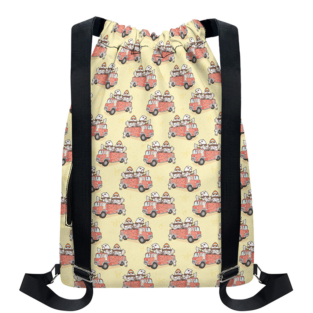 Panda Firefighter And Cat Pattern Print Drawstring Backpack