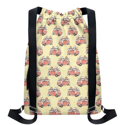 Panda Firefighter And Cat Pattern Print Drawstring Backpack