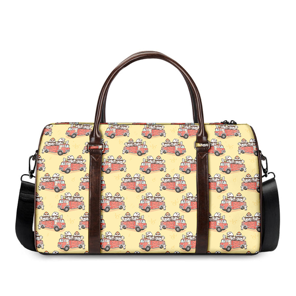 Panda Firefighter And Cat Pattern Print Duffle Bag