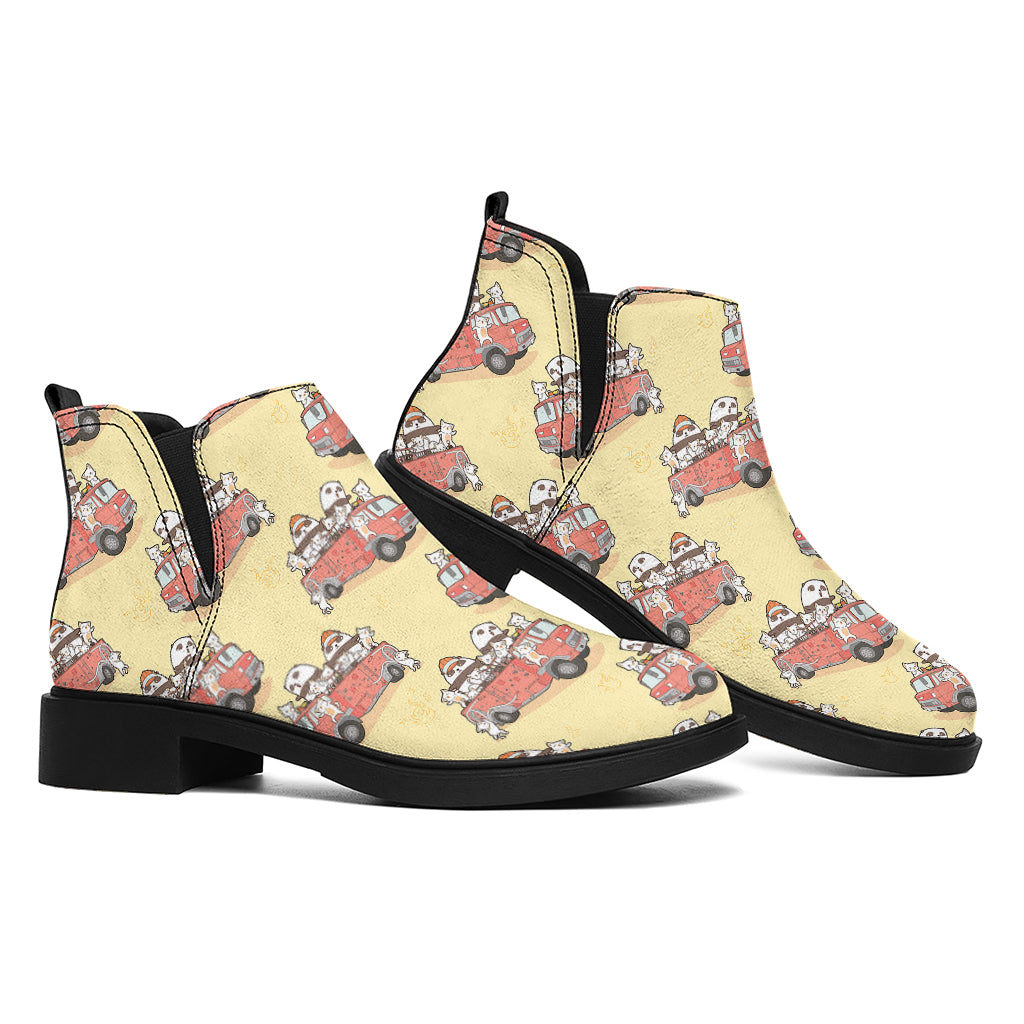 Panda Firefighter And Cat Pattern Print Flat Ankle Boots