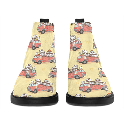 Panda Firefighter And Cat Pattern Print Flat Ankle Boots