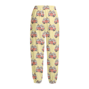 Panda Firefighter And Cat Pattern Print Fleece Lined Knit Pants