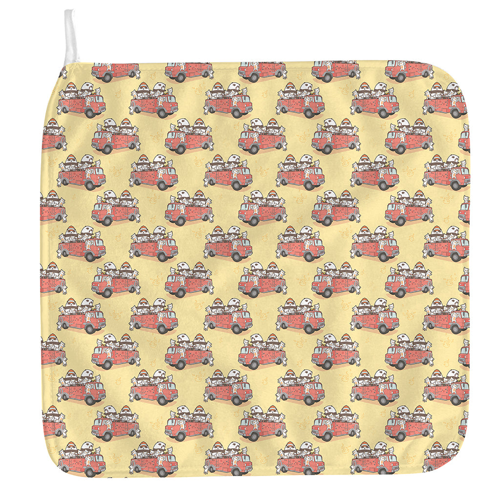 Panda Firefighter And Cat Pattern Print Hand Towel