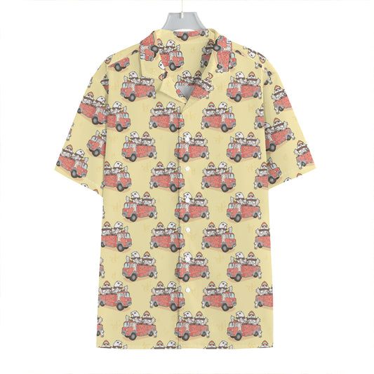 Panda Firefighter And Cat Pattern Print Hawaiian Shirt