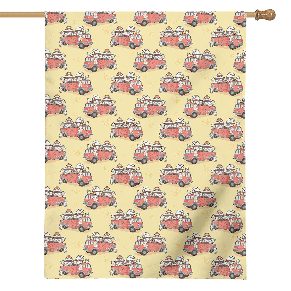 Panda Firefighter And Cat Pattern Print House Flag