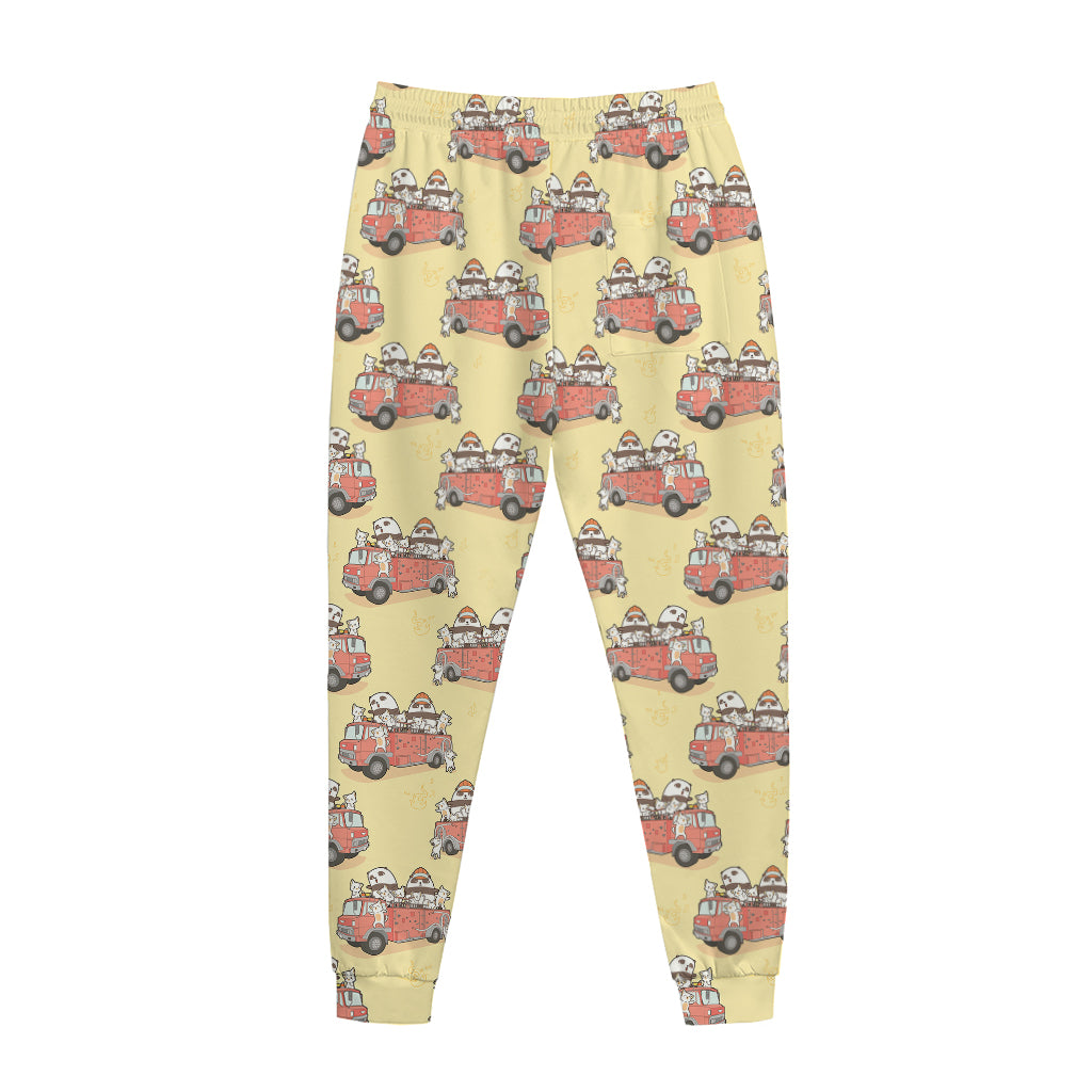 Panda Firefighter And Cat Pattern Print Jogger Pants