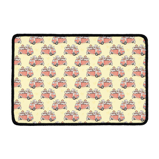 Panda Firefighter And Cat Pattern Print Kitchen Mat