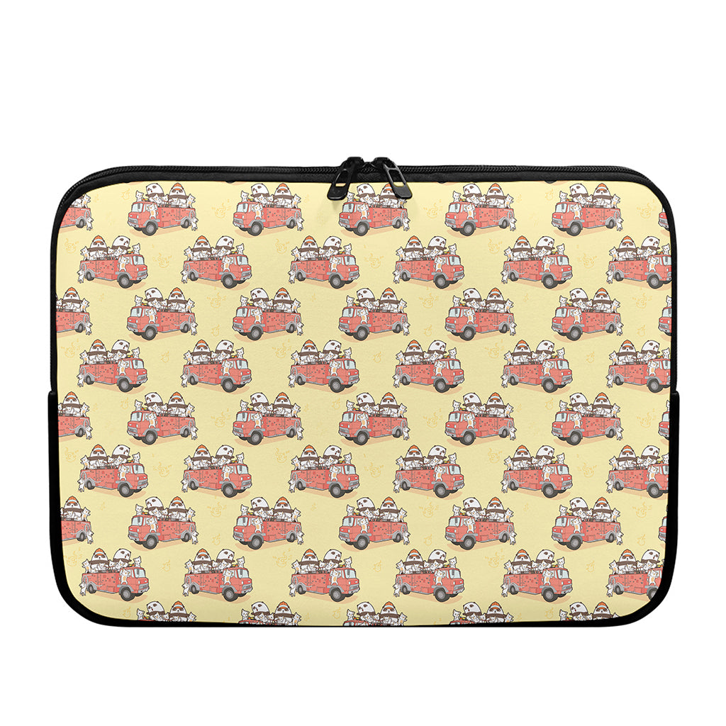 Panda Firefighter And Cat Pattern Print Laptop Sleeve