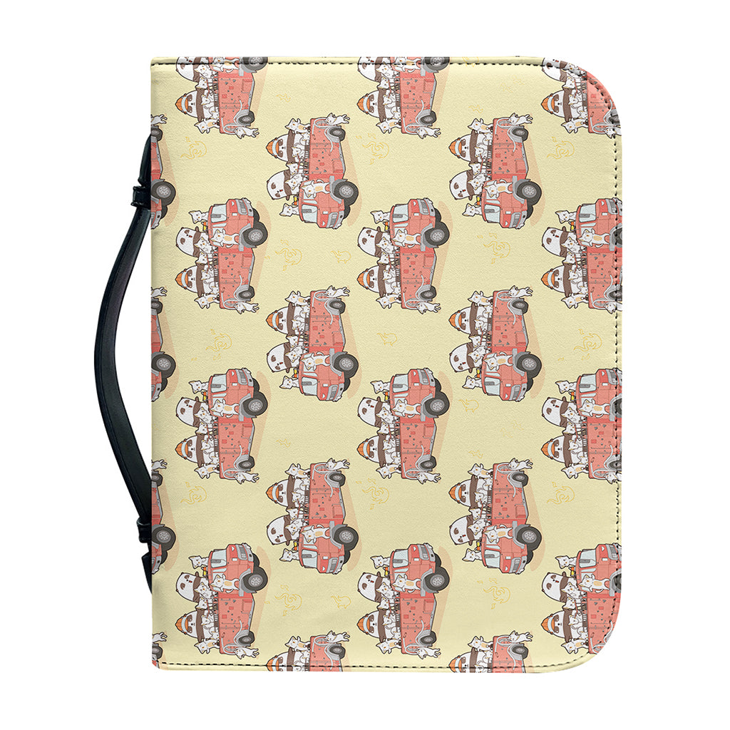 Panda Firefighter And Cat Pattern Print Leather Bible Cover