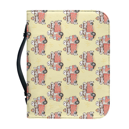 Panda Firefighter And Cat Pattern Print Leather Bible Cover