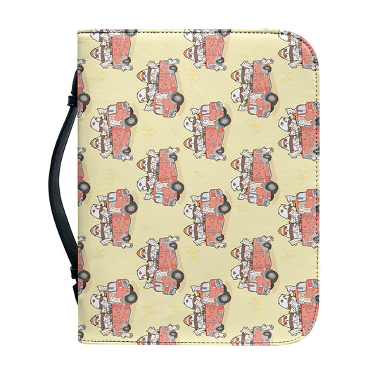 Panda Firefighter And Cat Pattern Print Leather Bible Cover